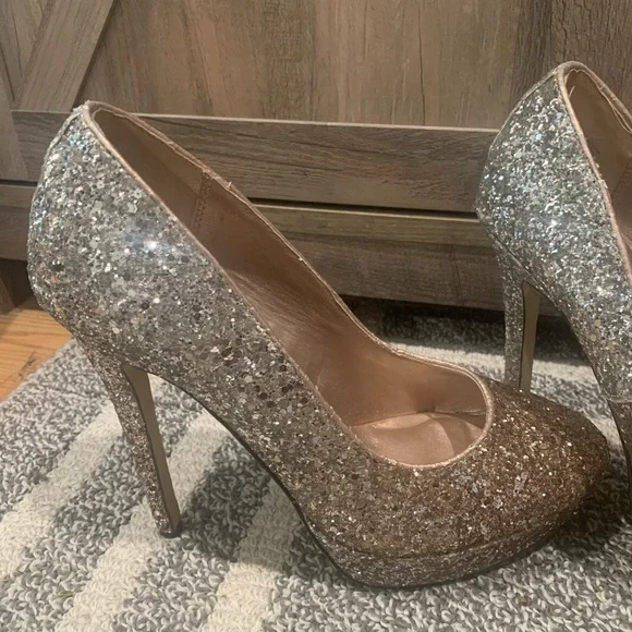 Women’s Formal Party Prom Sparkling 4” High Heels Size 8.5 Silver Rose-gold - Picture 2 of 12